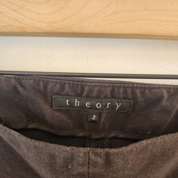 Theory Black Flat Front Stretch Trousers Pants Slim Straight Career Women's 2 - Picture 5 of 6